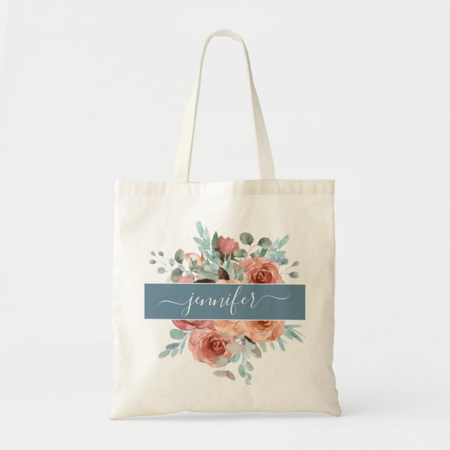 Personlig Tote Bag, Blommigt Tote Bag. Bridesmaid Tygkasse (Framsidan)
