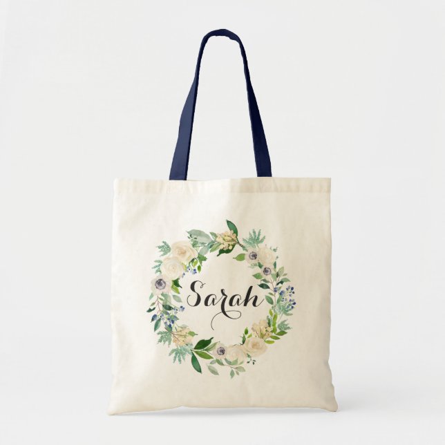 Personlig Tote Bag. Blommigt Tote Bag. Bridesmaid Tygkasse (Framsidan)