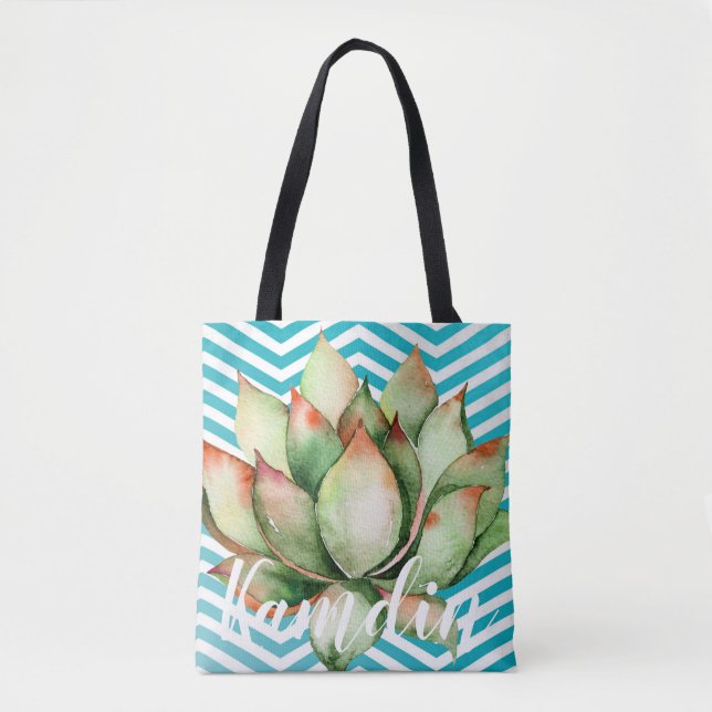 Personlig Tote Bag Boho Cacti Cactus Succulent Tygkasse (Framsida)