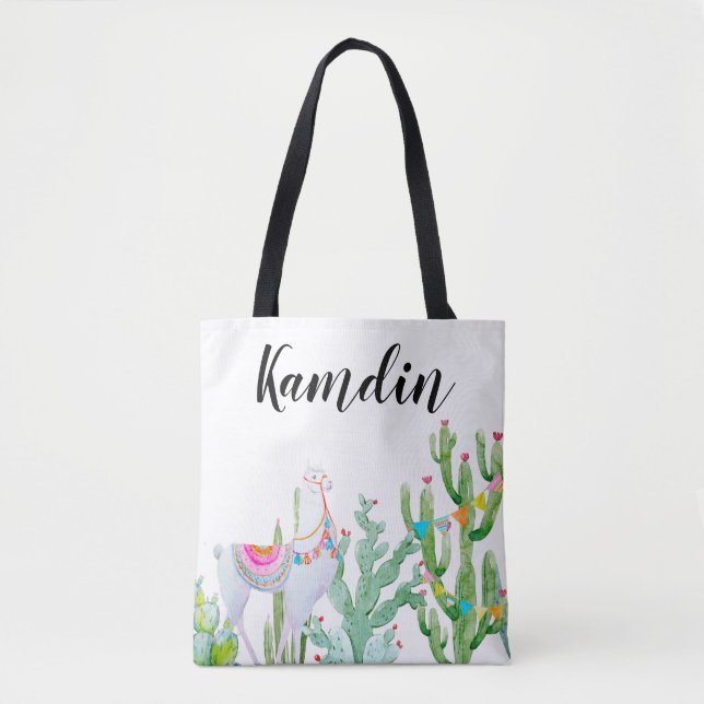 Personlig Tote Bag Boho Llama Bohemian Cacti De Tygkasse (Framsida)