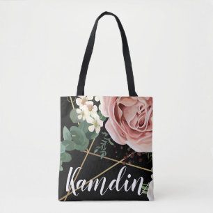 Personlig Tote Bag Geometric Garden Ro Black Tygkasse