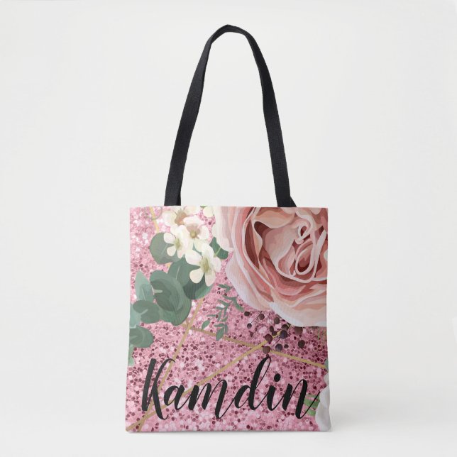 Personlig Tote Bag Geometric Garden Ro Glitte Tygkasse (Framsida)
