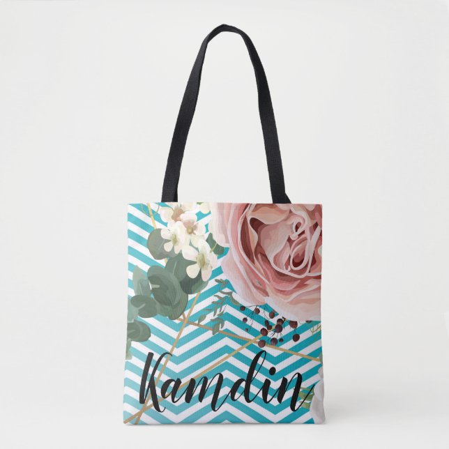 Personlig Tote Bag Geometric Ro Chevron Te Tygkasse (Framsida)