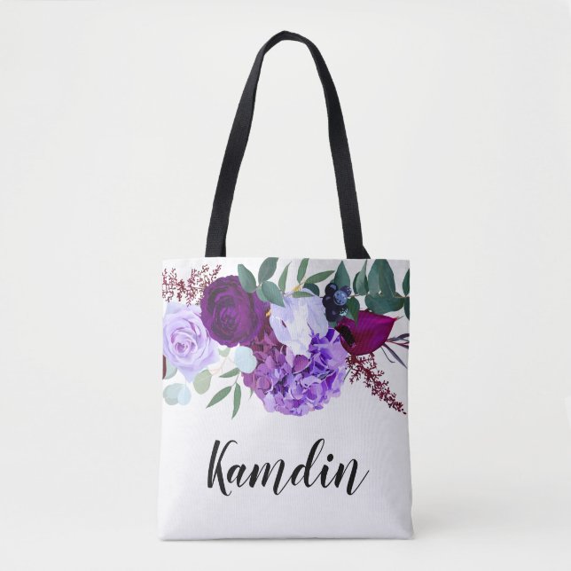 Personlig Tote Bag Lavender Hibiscus på White Tygkasse (Framsida)