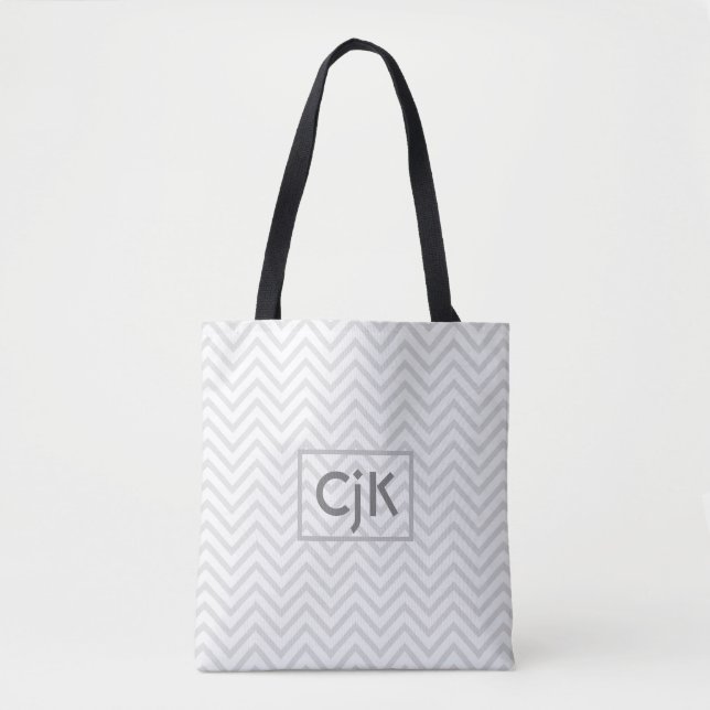 Personlig Tote Bag - Light Grått Zigzag Tygkasse (Framsida)