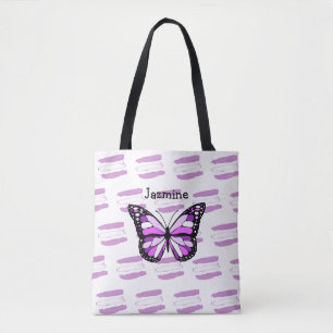 Personlig Tote Bag med Lila Butterfly Tygkasse