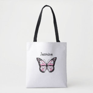 Personlig Tote Bag med Rosa Butterfly Tygkasse