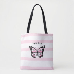 Personlig Tote Bag med Rosa Butterfly Tygkasse