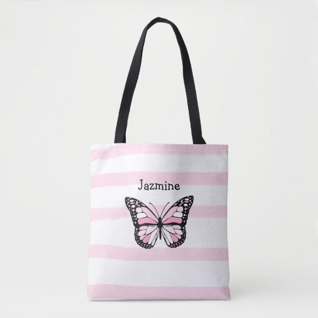 Personlig Tote Bag med Rosa Butterfly Tygkasse (Framsida)
