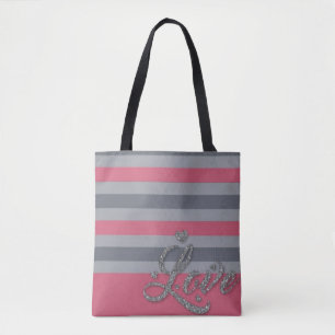 Personlig Tote Bag med Rosa Rand Tygkasse