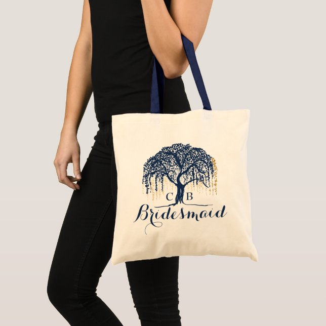Personlig Tote Bag Navy Willow Träd Bridesmaid Tygkasse (Framsida (produkt))