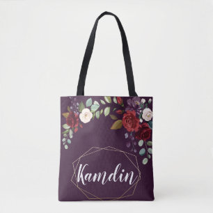 Personlig Tote Bag Plum Lila Ro Guld Geome Tygkasse