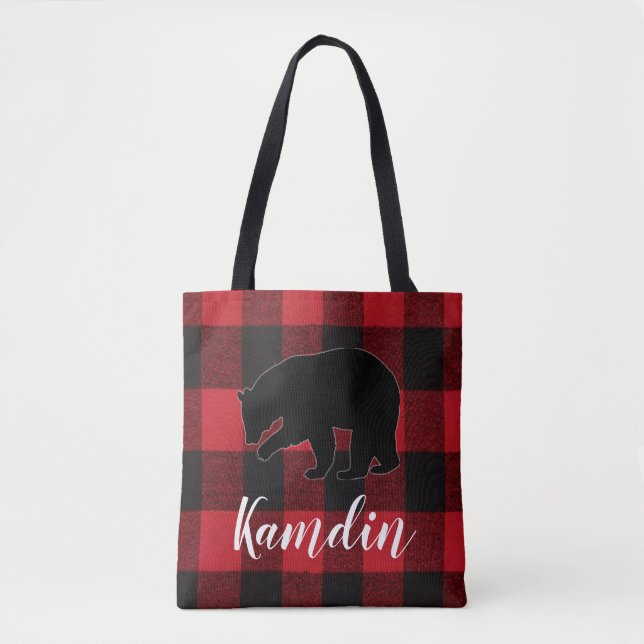 Personlig Tote Bag Red Buffalo Play Bear Black Tygkasse (Framsida)