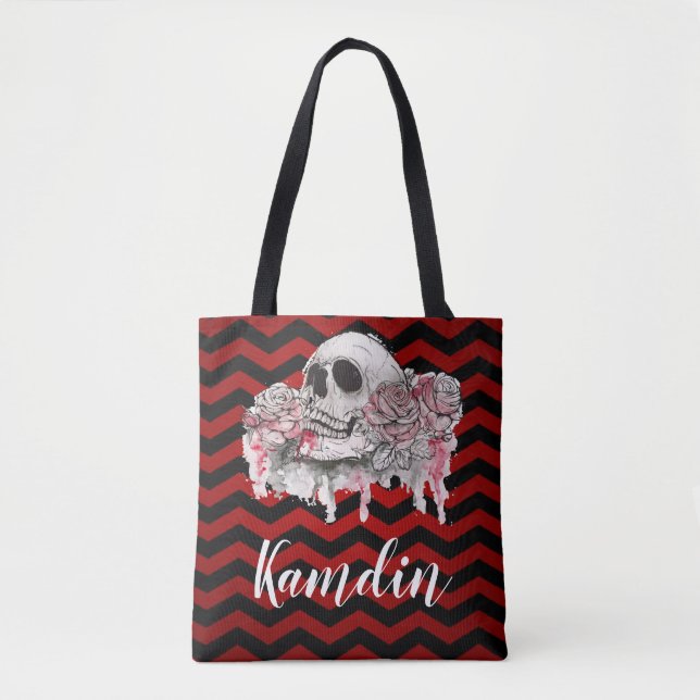 Personlig Tote Bag skalle Ro goth Chevron red Tygkasse (Framsida)