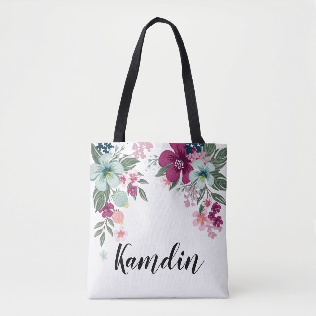 Personlig Tote Bag Tropical Flower on White Tygkasse (Framsida)