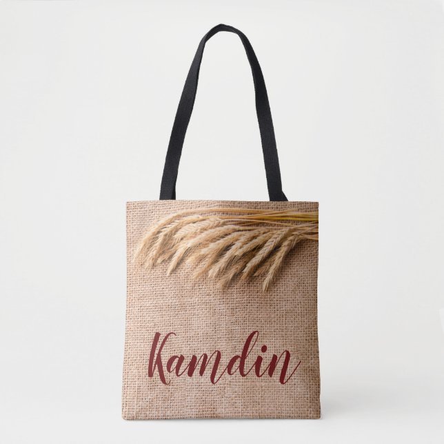 Personlig Tote Bag Wheat på Burlap Sack Land Tygkasse (Framsida)