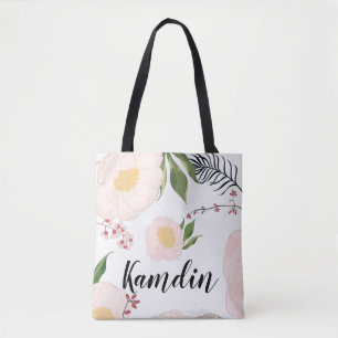 Personlig Tote Bag White Blommigt Flowers on Whit Tygkasse