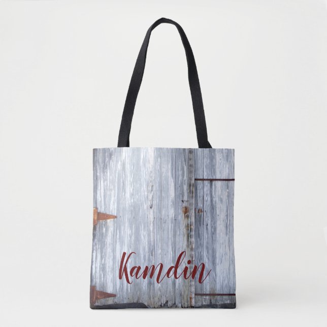 Personlig Tote Bag White Tvättar Wood Barn Door Co Tygkasse (Framsida)