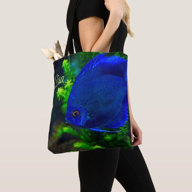 Personlig Tote bags - blå tropiska fiskar Tygkasse (Närbild)