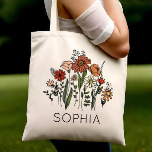 Personlig Tote bags med Namn Rustic Wildblomma Tygkasse