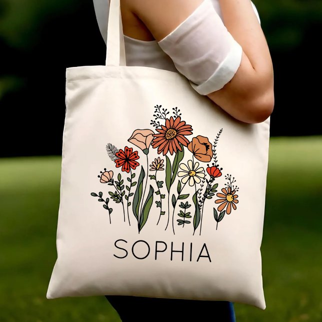 Personlig Tote bags med Namn Rustic Wildblomma Tygkasse (Skapare uppladdad)