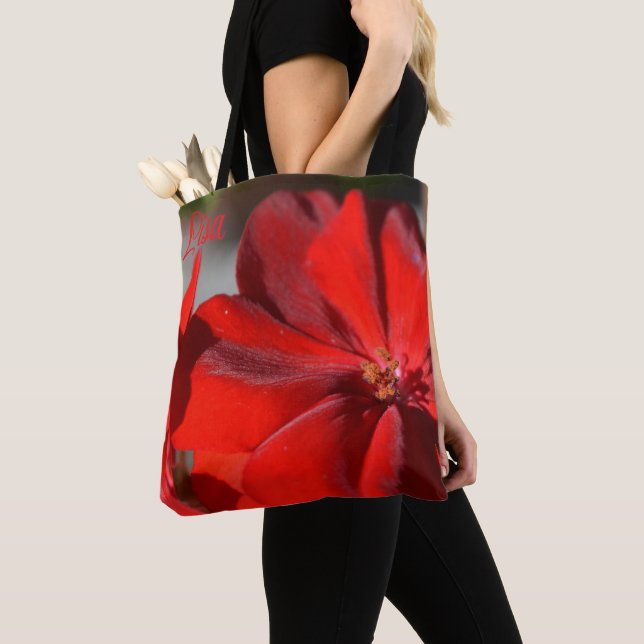 Personlig Tote bags - Röda Geranium Tygkasse (Närbild)