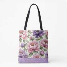 Personlig Totebag med Blommig Peoni