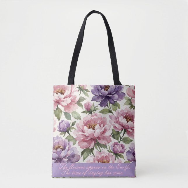 Personlig Totebag med Blommig Peony-design Tygkasse (Framsida)