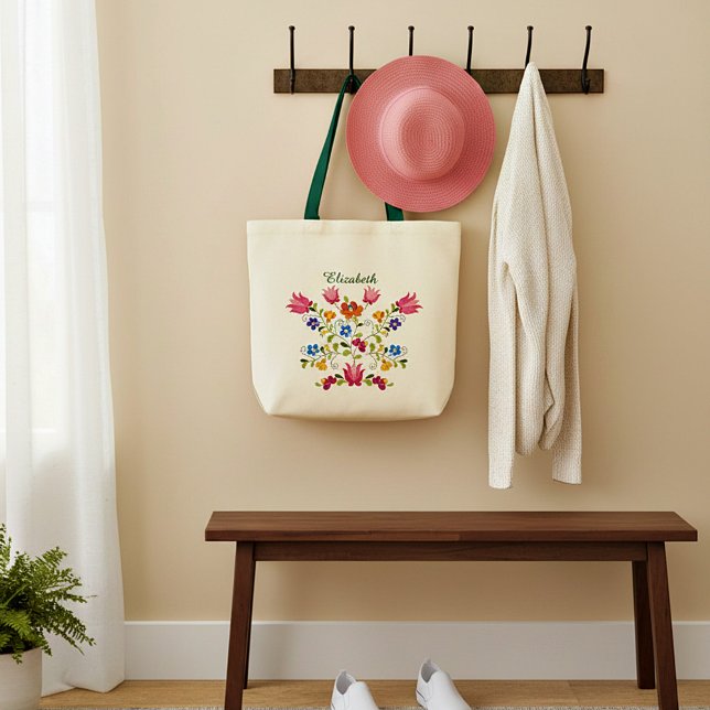 Personlig toteväska med blomsterbroderi tygkasse (Skapare uppladdad)