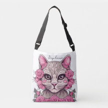 Personlig toteväska med katt och rosa rosor