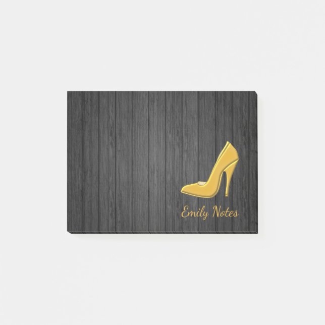 Personlig Trä Guld high-heel sko Post-it Block (Framsida)