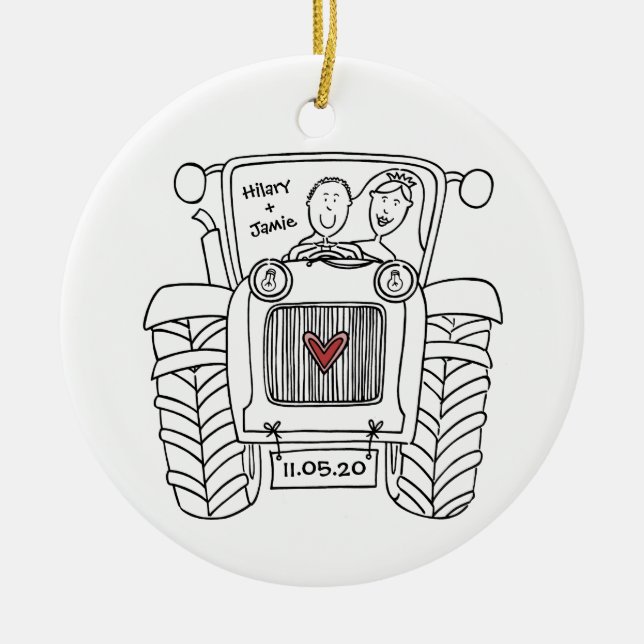Personlig Tractor Bröllop keramisk Dekoration (Framsidan)