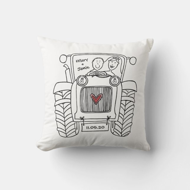 Personlig Tractor Land Farm Bröllop Cushion Kudde (Framsida)