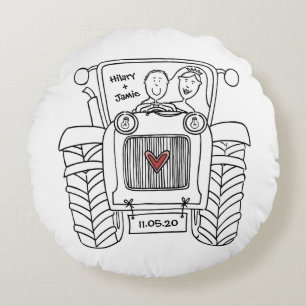 Personlig Tractor Land Farm Bröllop Cushion Rund Kudde