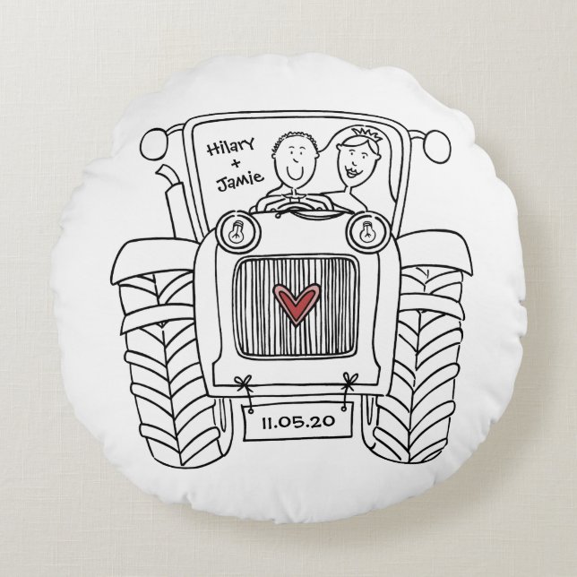 Personlig Tractor Land Farm Bröllop Cushion Rund Kudde (Framsidan)