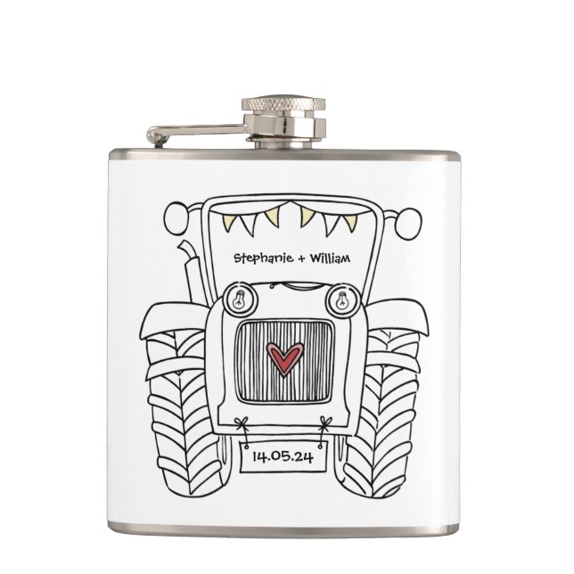 Personlig Tractor Landsbyggsbröllop Gift Fickplunta (Framsidan)