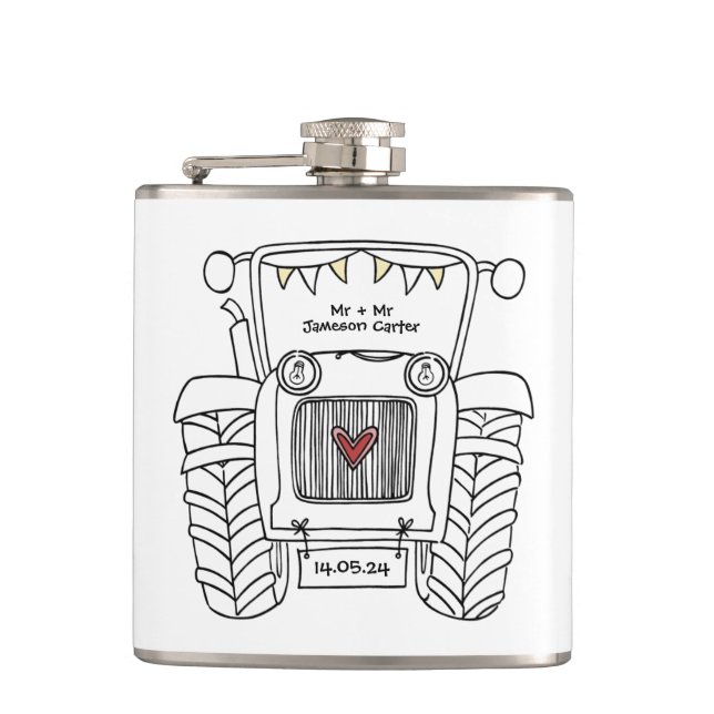 Personlig Tractor Landsbyggsbröllop Gift Fickplunta (Framsidan)