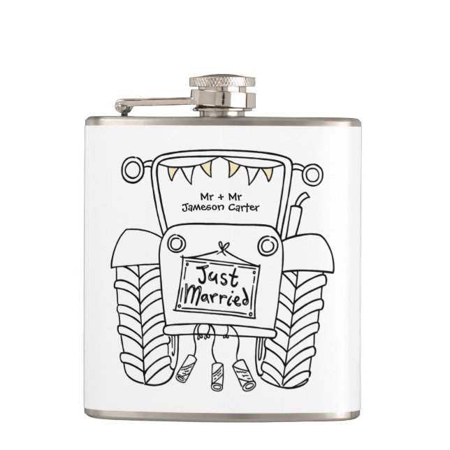 Personlig Tractor Landsbyggsbröllop Gift Fickplunta (Framsidan)