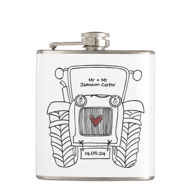 Personlig Tractor Landsbyggsbröllop Gift Fickplunta (Framsidan)
