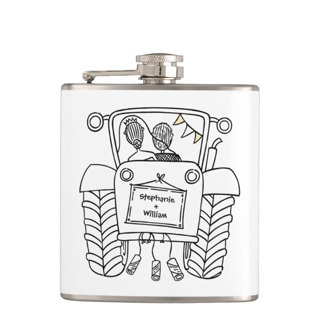 Personlig Tractor Landsbyggsbröllop Gift Fickplunta (Framsidan)