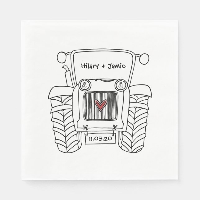 Personlig Tractor Landsbyggsbröllop Papper Pappersservett (Framsidan)