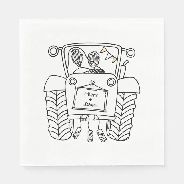 Personlig Tractor Landsbyggsbröllop Papper Pappersservett (Framsidan)