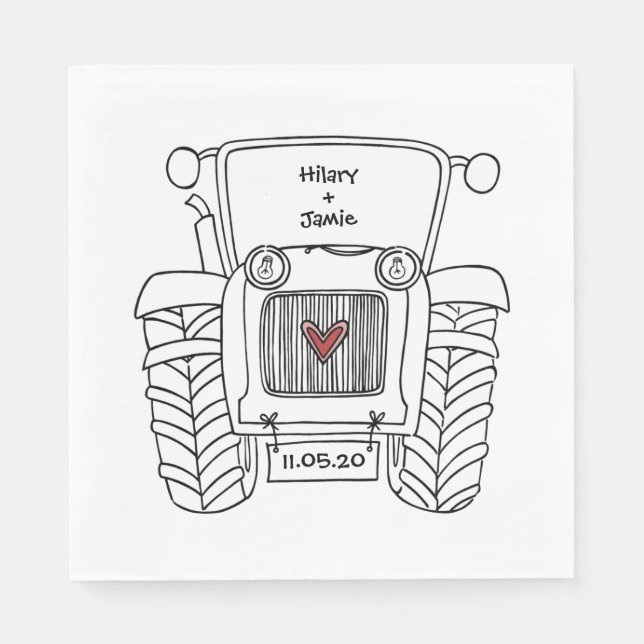 Personlig Tractor Landsbyggsbröllop Papper Pappersservett (Framsidan)