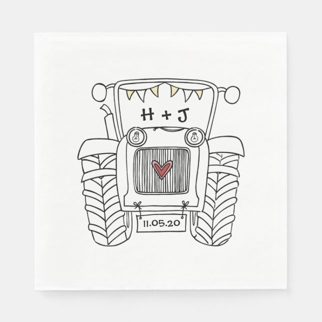 Personlig Tractor Landsbyggsbröllop Papper Pappersservett (Framsidan)