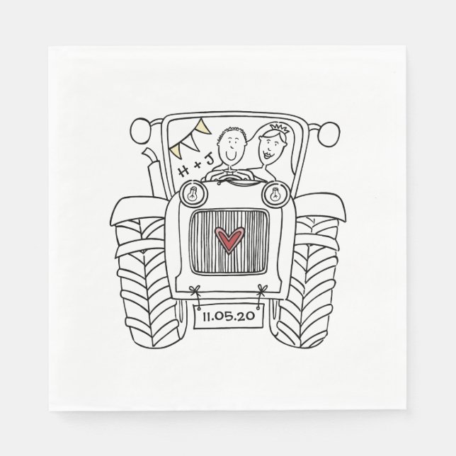 Personlig Tractor Landsbyggsbröllop Papper Pappersservett (Framsidan)
