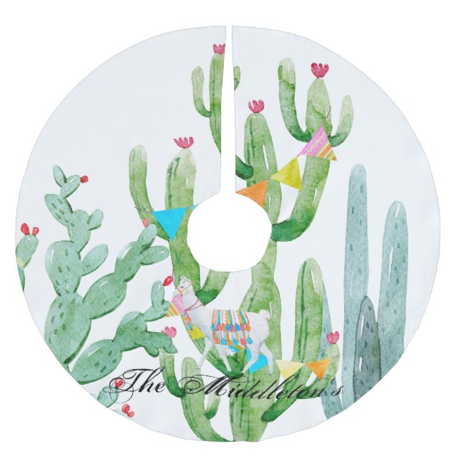 Personlig Träd Skirt Boho Llama Bohemian Cacti Julgransmatta Borstad Polyester (Framsidan)