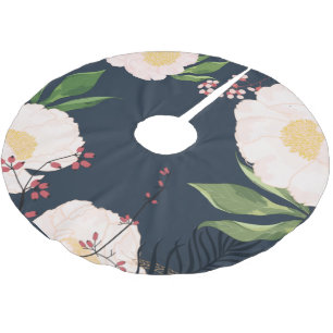 Personlig Träd Skirt White Blommigt Flowers on Da Julgransmatta Borstad Polyester