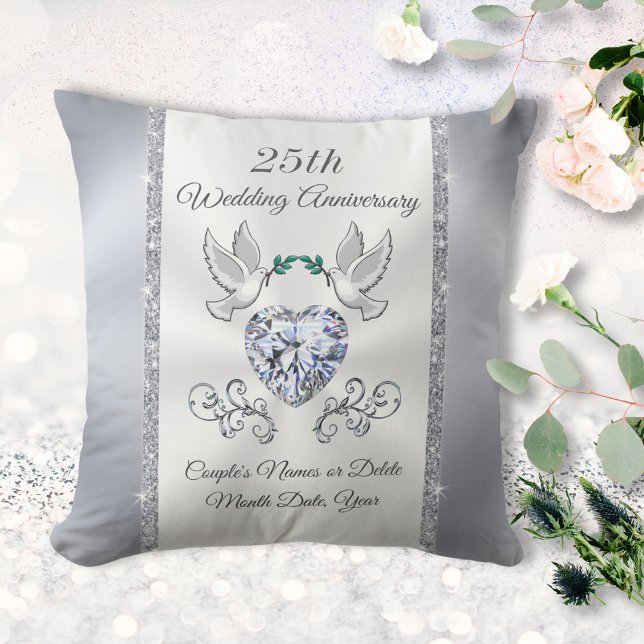Personlig - traditionell 25-årsjubileumsgåva kudde (25 year anniversary gifts. 25th anniversary pillow. Traditional gift for 25th wedding anniversary.  )