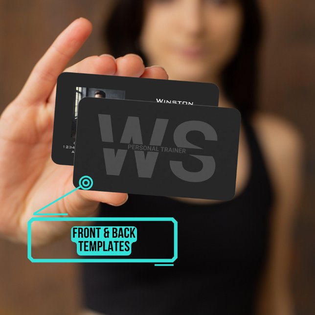 Personlig tränare Black med Initialer Visitkort (Please enjoy our business card)