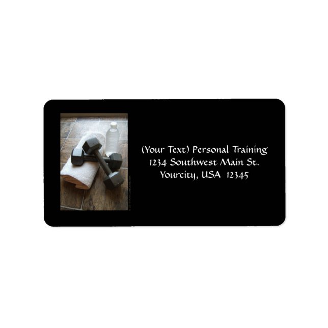 Personlig tränare eller Fitness DumbellTowel & Vat Adressetikett (Framsidan)